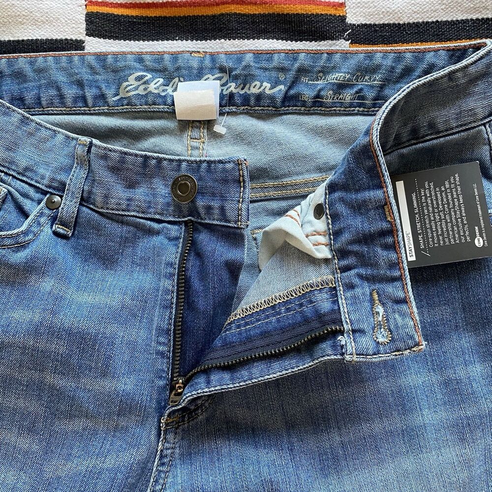 NWT Eddie Bauer Stay Shape Slightly Curvy Straight Denim Jeans. Size 8. - Picture 11 of 12